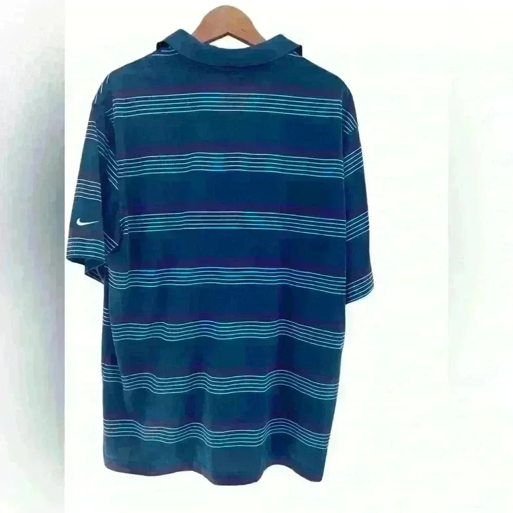 Nike Golf Dri Fit Golf Polo Blue & Red Stripes Size XL